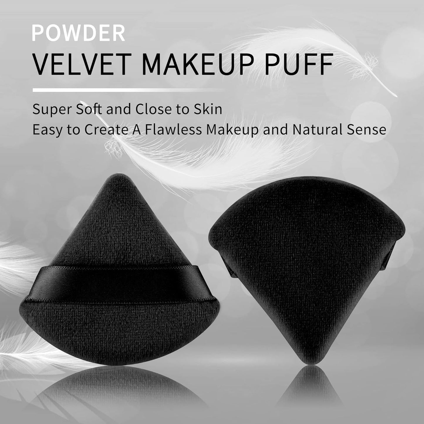 2 Pcs Triangle Powder Puff for Face Powder, Soft Plush Setting Powder Puff, Velour Cosmetic Foundation Blender Sponge Beauty Makeup Tools (Black)